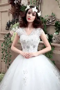 New Arrive Korean Style Large Size Wedding Dress Lace Embroidery Wedding Dress Custom Made Size 002