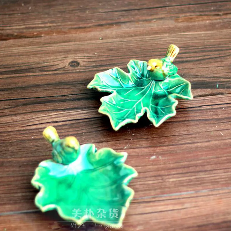 Зеленые керамические листья домашний стол Декор птицы пепельница на-Глазурованная Керамическая Европейская винтажная фруктовая или конфетная тарелка в подарок