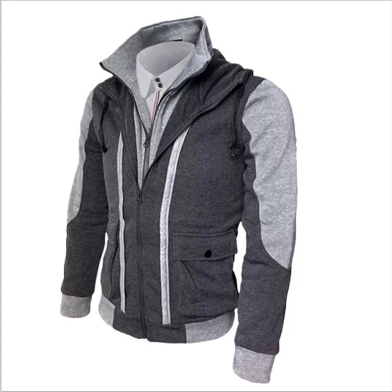 Baratos 2017 gran oferta nueva moda Casual sudaderas con capucha para hombres sudaderas de ajuste delgado para hombres doble cremallera para hombres ropa al aire libre con capucha