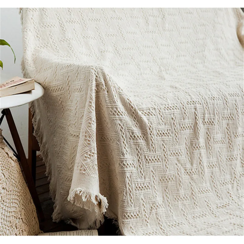 

Tassel Sofa Towel Blanket Nordic Cotton Knitted Chair Couch Cover Bed Sheet Throw Bedclothes Home Decor Textile 230*250cm Big