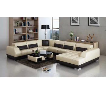 

Big U-shaped cornor seat genuine leather sofa set with cushions