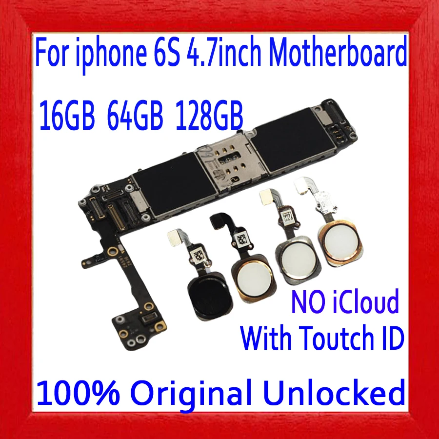 

NO iCloud for iphone 6S 4.7inch Motherboard 16GB 64GB 128GB ,100% Original unlocked for iphone 6S Logic board with Touch ID