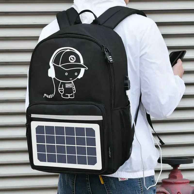 

Trong Man and Women's Backpack with solar energy board for battery charge Multifuctional School Bag Luminous Laptop Bag Travel