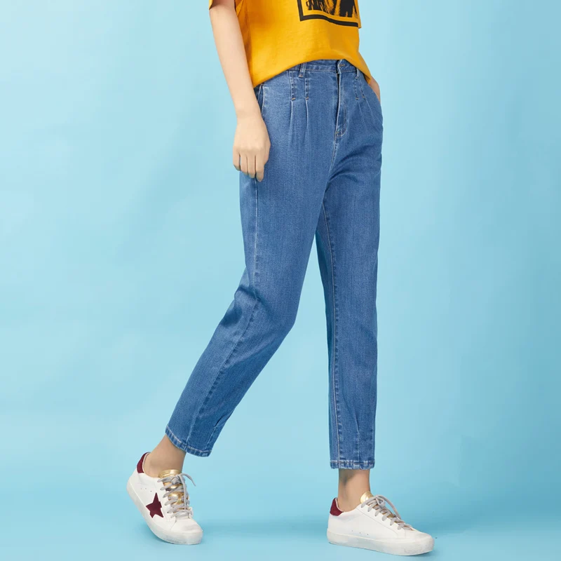 Женские джинсы LEIJIJEANS светло синие до щиколотки в стиле ретро со средней талией