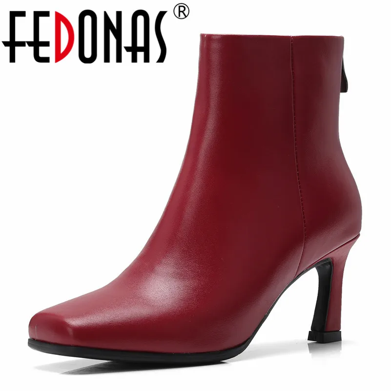 

FEDONAS Brand Basic Ankle Boots Women Soft Genuine Leather Ladies Shoes Woman Square Toe Office Pumps New Female Party Shoes