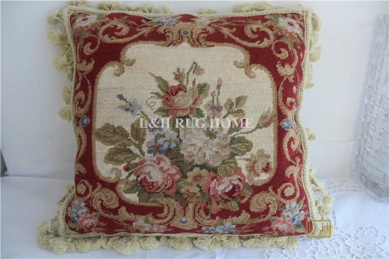 15 К 1" x 14" ручной работы Шерсть Кружево Подушка handknotted подушки с цветочным орнаментом без вставки