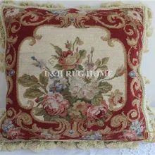 15 К 1" x 14" ручной работы Шерсть Кружево Подушка handknotted подушки с цветочным орнаментом без вставки