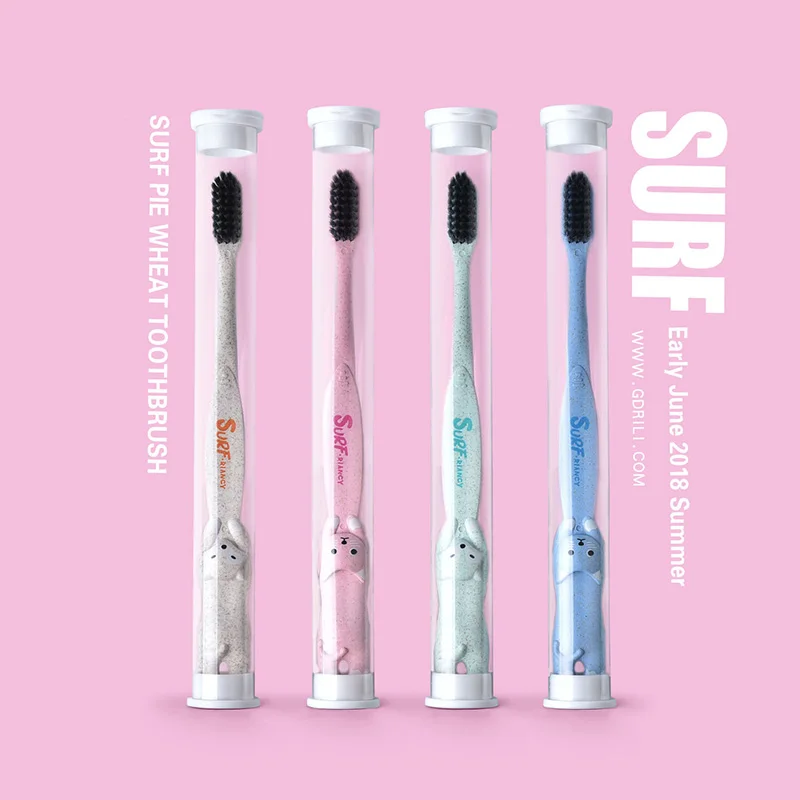 الطبيعي 1 قطعة الخيزران الكرتون تصفح فرشاة الأسنان فرشاة لينة للتحلل العناية بالفم نانو المضادة للبكتيريا لطيف البسيطة رؤساء للأطفال