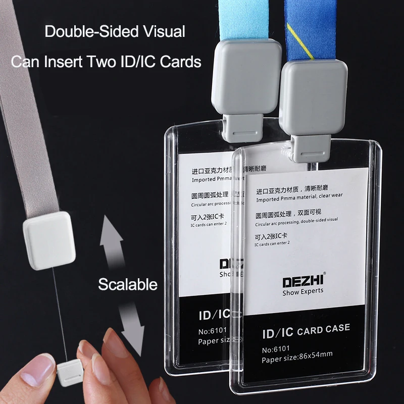 DEZHI Brand New Retractable Custom Lanyard with Full Transparent Business ID IC Card Holder,Vertical Horizontal Available