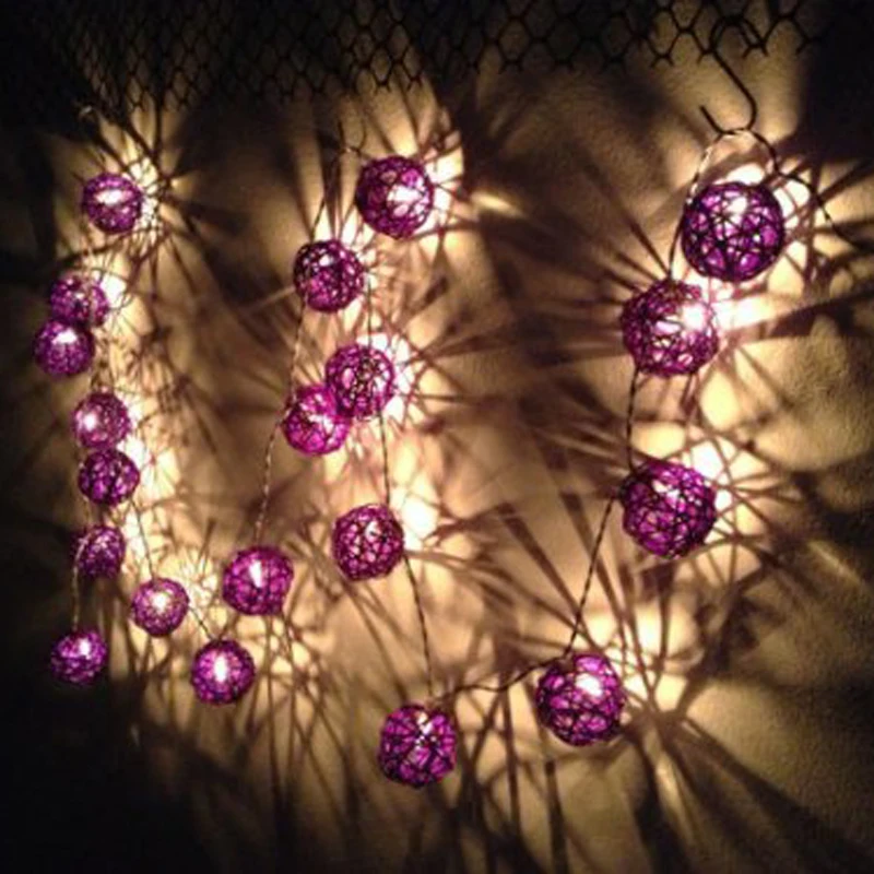 

AA Battery Operated 1m Purple 40mm/50mm Rattan Christmas Holiday Wedding Party Decoration LED String Fairy Lights Lamps