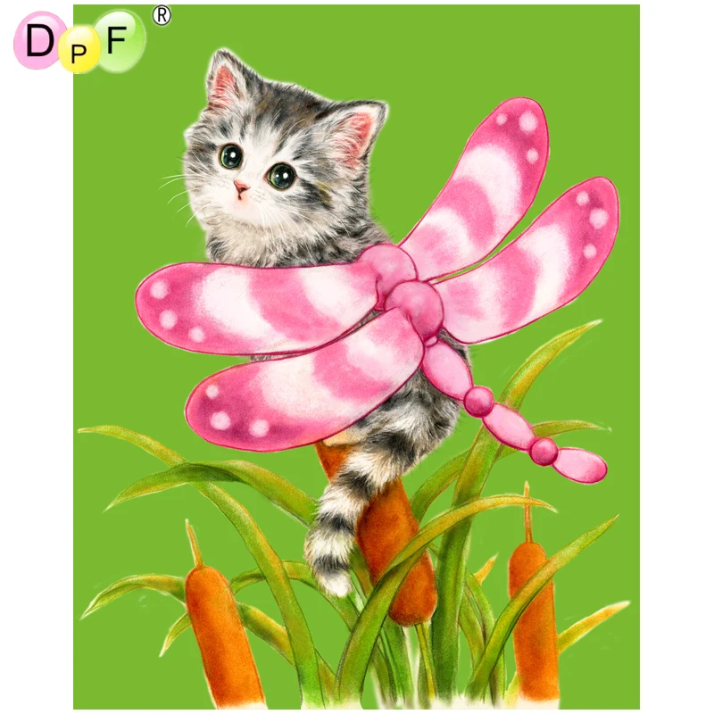 

DPF 5D full Round Diamond Painting DIY Magic Cube Cross Stitch crafts Pink Dragonfly Cat Diamond Embroidery Mosaic Home Decor