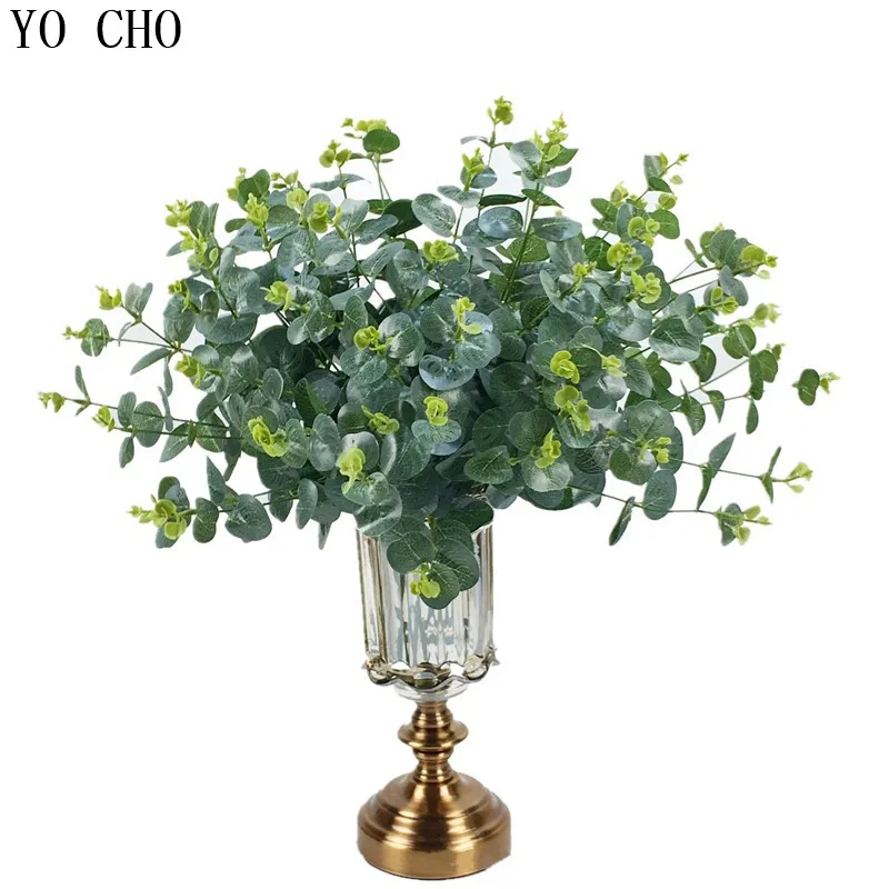 

7 Fork Fern Green Grass Eucalyptus Leaf Plastic Outdoor Cheap Artificial Plants Wall Decor Wedding Home Table Garden Decorations