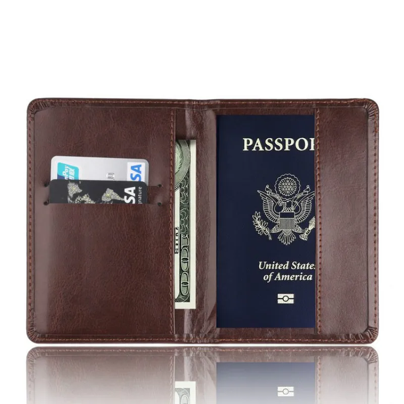 Дорожный однотонный коричневый тонкий кошелек из искусственной кожи, дизайнерская Обложка для паспорта, женский и мужской кредитный держатель для карт, органайзер для билетов, кошелек