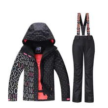 Женская лыжная одежда, набор спортивных лыжных костюмов 10 K, водонепроницаемые, ветрозащитные зимние сапоги и штаны, Gsou, зимние, с надписями, черные
