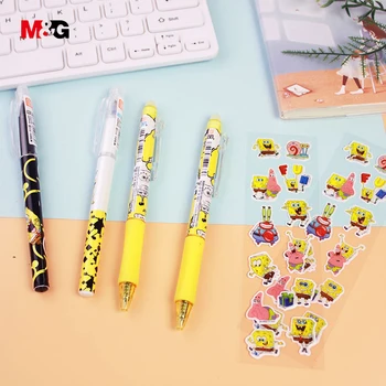 

M&G black ink 0.5mm erasable ballpoint gel pen set with sticker for school kid writing office supply cute spongebob pattern gift