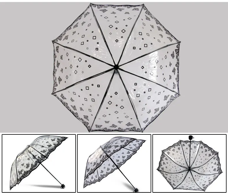 Печать серии прозрачный зонтик дождь для женщин бабочка женский Прозрачный Paraguas три складной зонтик