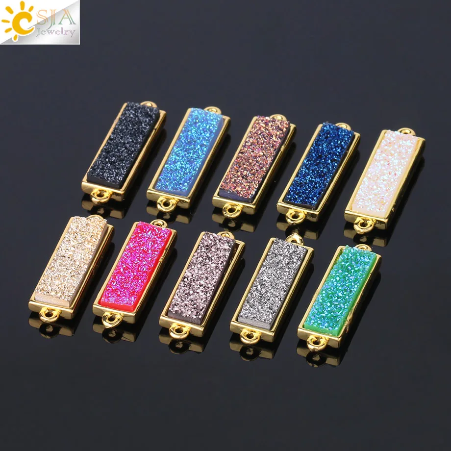 CSJA 12 цветов Druzy драгоценные камни свободные бусины ювелирные изделия прямоугольный разъем для женщин браслет ожерелье колье серьги изготовление S280