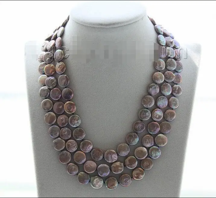 

FREE SHIPPING HOT sell new Style >>>>> adjustable 15.5"-17.5" 3row 12mm coin fastener light coffee pearl necklace j9510
