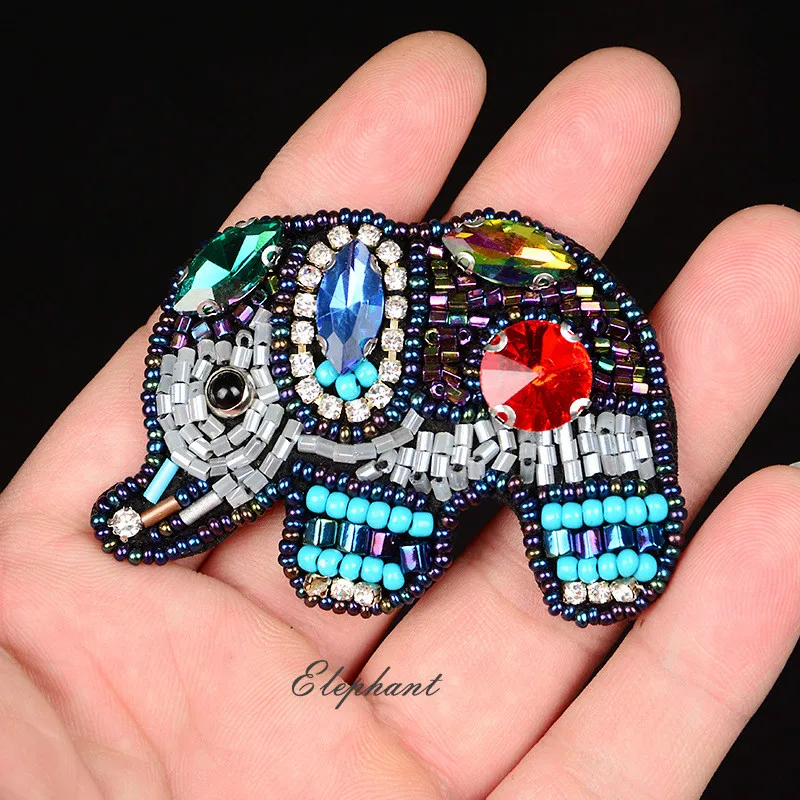 

Beaded Rhinestone Elephant Patch for Clothing Sewing on Beading Applique Brooch Crystal Patches for Jackets Bags DIY Apparel