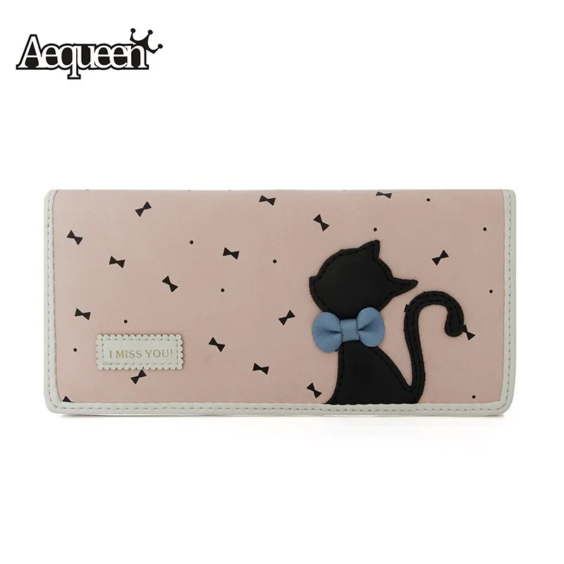 

2017 Cute Cat Wallet PU Leather Women Coin Purse ID Credit Card Holders Brand New Cartoon Style Lady Long Pouch Bow Day Clutches