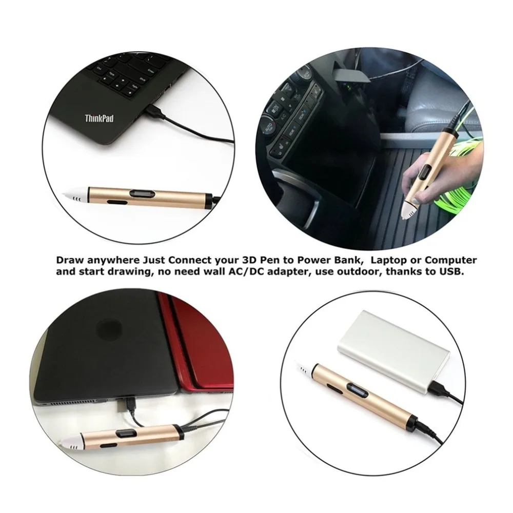 

Alumina 3D Printing Pen Low Temperature Adjustable Crafting 0.6mm Nozzle with 5 Colors with 5M Filament & Base