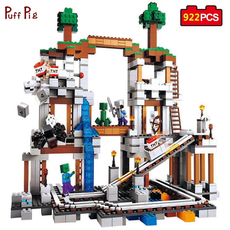 

922pcs Slideway Mine Castle Mountain Model Compatible Minecraft Legoed City Building Blocks Mini Bricks Toy For Children Figures