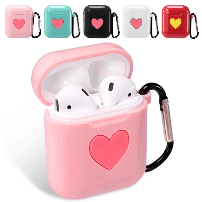 

Cute Heart Design Earphone Bag Anti-lost TPU Silicone Soft Wireless Headset Charging Case Protective Cover Skin for Airpods