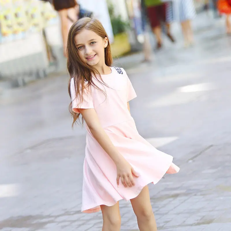 2016 Summer Girls Cotton Clothing Cotton Frock Letter Design Pink font b Dress b font Fashionbale