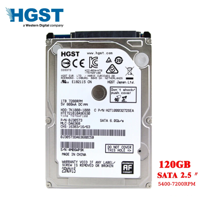 Жесткий диск HGST для ноутбука 2 5 дюйма 120 ГБ SATA 150 Мб/8 Мб 5400 7200 об/мин| |