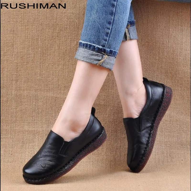 

2018 spring autumn retro ethnic style hand-stitched Genuine Leather flat shoes Fashion Women Flats Ballet Women shoes embroidery