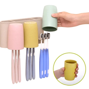 

Wall mounted toothbrush holder brushing cup set Bathroom accessories toothpaste mouth washing cup Sundries storage rack mx306946