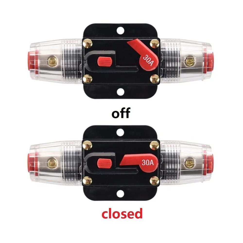 

Car Auto Accessory DC 12V 30 Amp Audio Stereo Circuit Breaker Manual Reset Replace Fuse Holder For System Protection