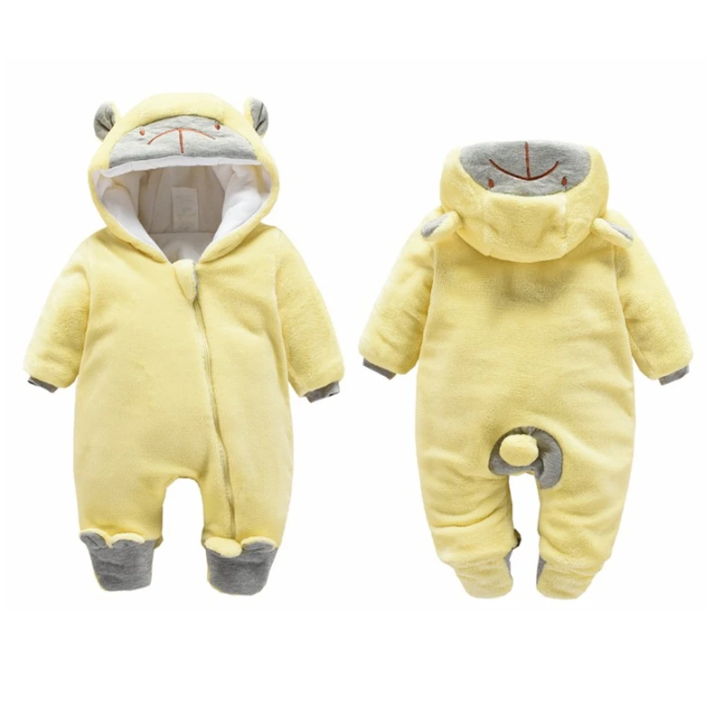 

BibiCola 2018 New Baby Rompers Winter Thick Warm Baby boy Clothing Long Sleeve Hooded Jumpsuit Kids Newborn Clothies