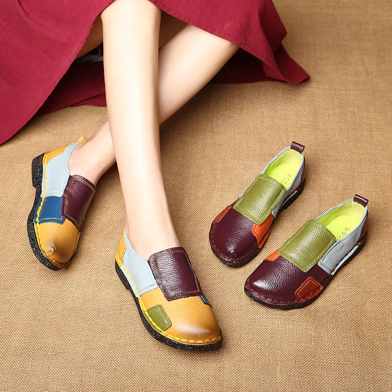 Brand New Women Ladies Genuine Leather Casual Pumps Colorful Spring Comfortable Hollow Out Moccasins Soft Driving Shoes