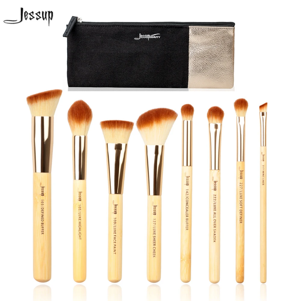 

Jessup Brand 8pcs Bamboo Professional Makeup Brushes Set & Women Cosmetics Bag CB001 Make up Brush Beauty tools Soft Definer