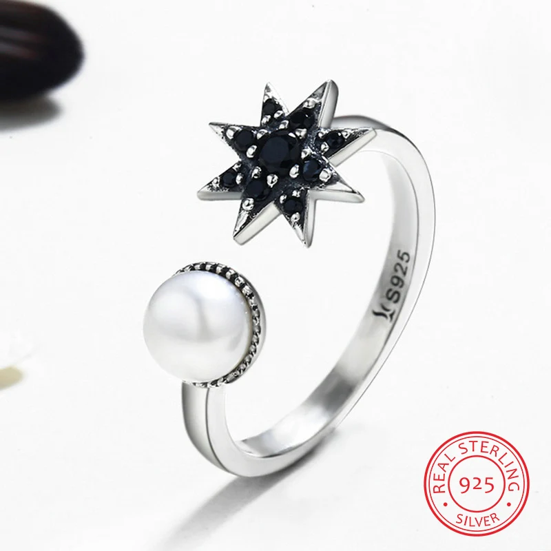 

Luxury Moon & Star in the Night 100% 925 Sterling Silver Finger Ring for Women Authentic Rings Jewelry Pulseira Gift Size 7-8