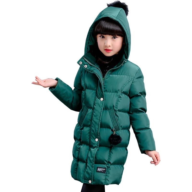 

kids girls fall winter wear new hooded cotton coat Children's solid color hand cotton zipper warm cotton wear 4-14 years