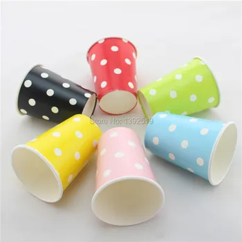 

Free Shipping 1200pcs Blue/Red/Pink/ Green Disposable Polka Dots Paper Cups of Degradable Wedding kids Birthday Party Decoration