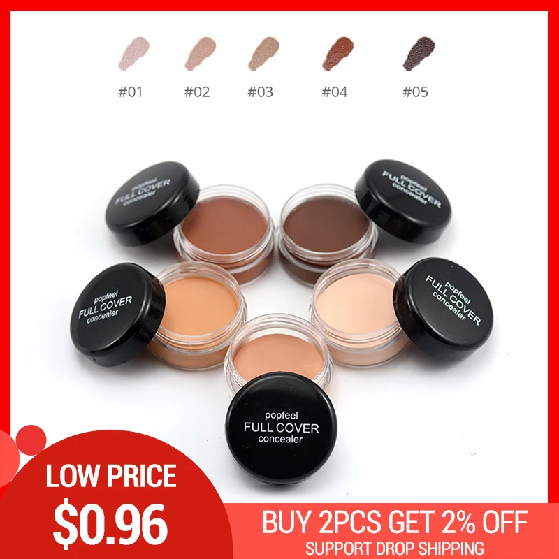 

New Brand POPFEEL 5 Color Concealer Makeup Facial Cream Waterproof Lightweight Foundation Cream Setting Powder White Box Packing