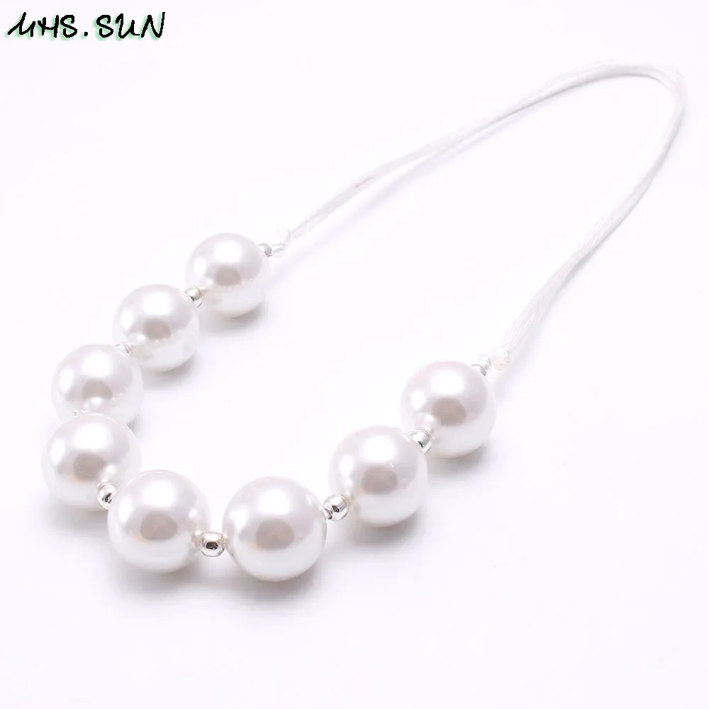 BN579-1 (12),$1.8-1PC,50g592.Fashion Design Girls Pearl Chunky Beads Necklace Kids Child Chunky Bubblegum Necklace Adjustable Rope Jewelry