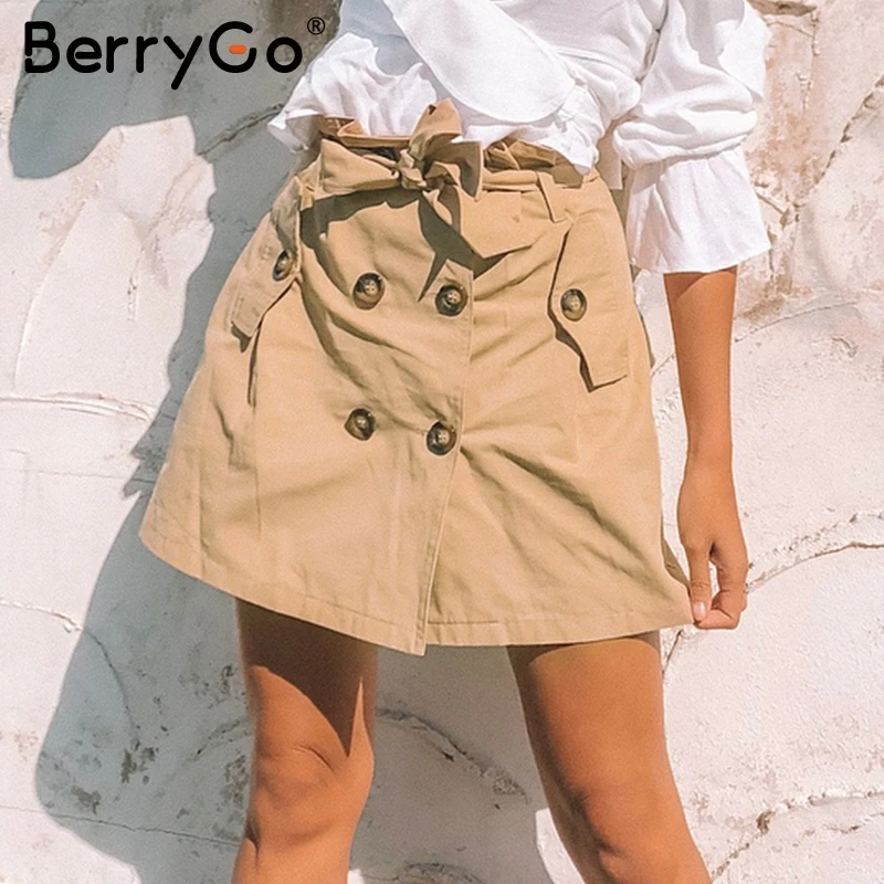 BerryGo 2018 OL casual button pocket women skirts Summer streetwear