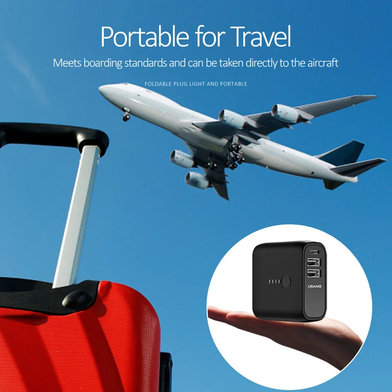 USAMS 5000mah power Bank 2 в 1 EU/US складная вилка USB зарядное устройство Быстрая зарядка