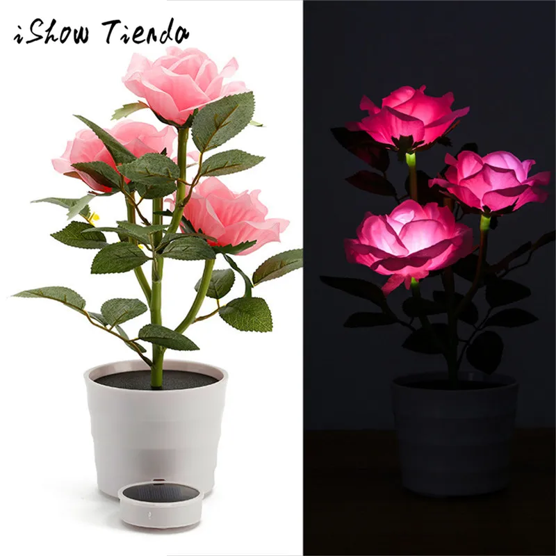 

Solar Rose Flower Lights LED Lighted Artificial Rose Pot Flower Bonsai LED Light Lamp Nightlight Artificial Pot Bonsai LED Lamp