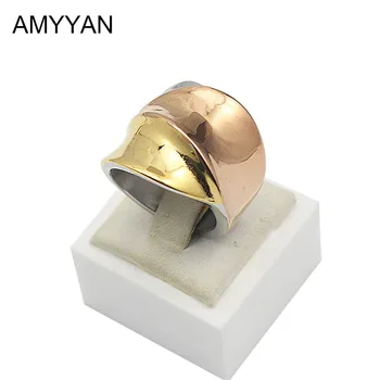 

Stainless steel 3 color rings for women gold/rose/silver color plated big fashion ring for girls summer style finger ring
