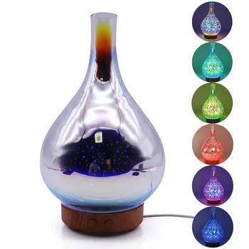 

3D Fireworks LED Night Light Air Humidifier Glass Vase Shape Aroma Essential Oil Diffuser Mist Maker Ultrasonic Humidifier
