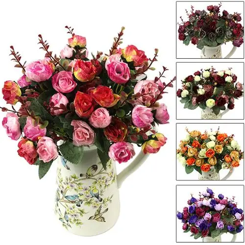 

hot!New Arrival 1 Bouquet 21 Head Artificial Handmade Rose Silk Flower Leaf Home Party Wedding Decor Artificial & Dried Flowers