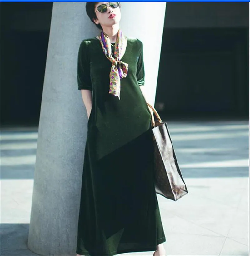 Плюс размер M-6XL 7XL женское Модное Длинное вельветовое платье с коротким рукавом, весеннее осеннее Сексуальное Женское офисное велюровое платье черного, зеленого, синего цвета