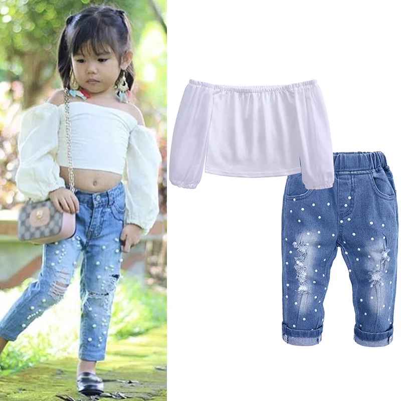 

2019 Summer Toddler Girls Clothes T-shirt+Jeans 2pcs Outfits Kids Clothes Children Suit For Girls Clothing Sets 2 3 4 5 6 7 Year