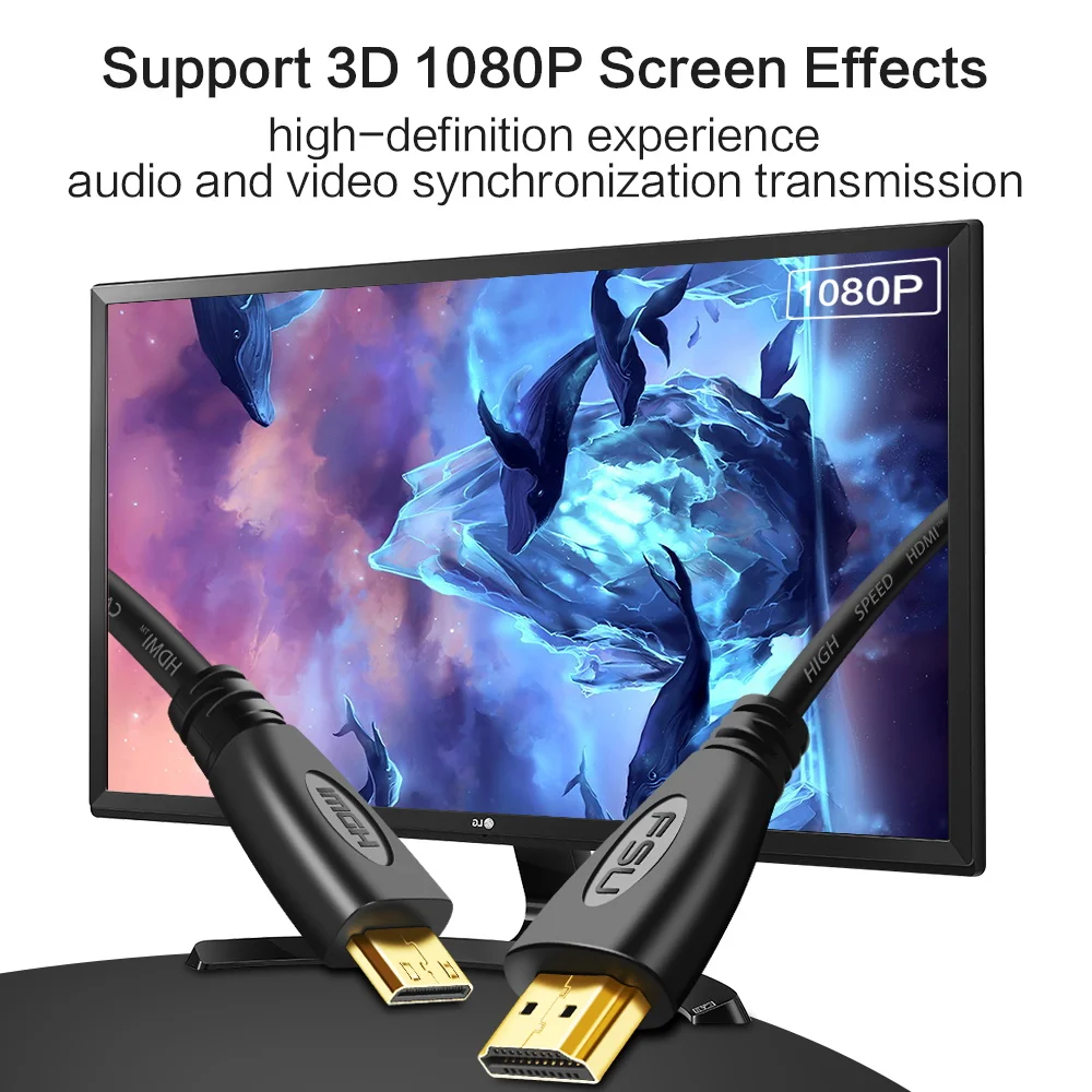 1080P 3D Mini HDMI к HDMI кабель позолоченный штекер HDMI адаптер Кабели для камеры монитор проектор Ноутбук 1 м 1,5 м 2 м 3 м 5 м