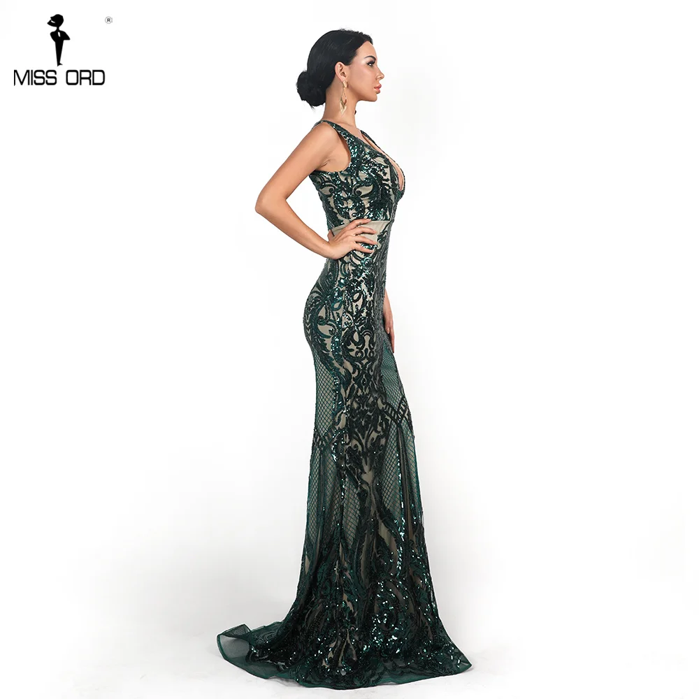Missord, сексуальное женское платье с v-образным вырезом, длинное, без рукавов, с блестками, Ретро стиль, геометрическое, макси, элегантное платье, FT18736